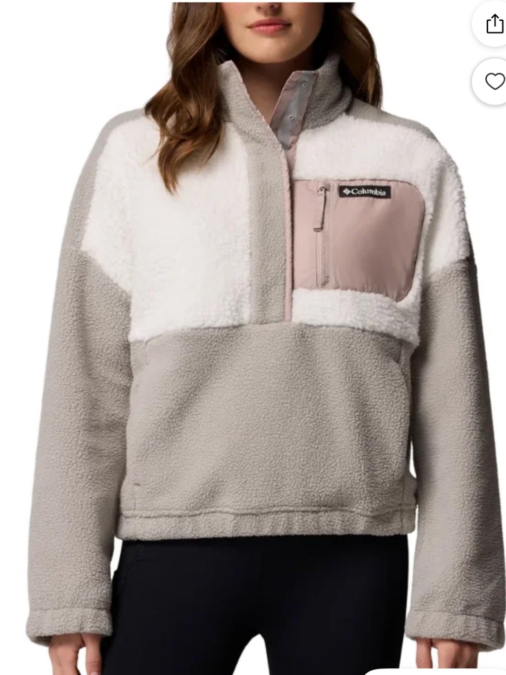 NWT Columbia Women's Taupe, White & Pink Sherpa Half-Zip Pullover - Picture 1 of 4